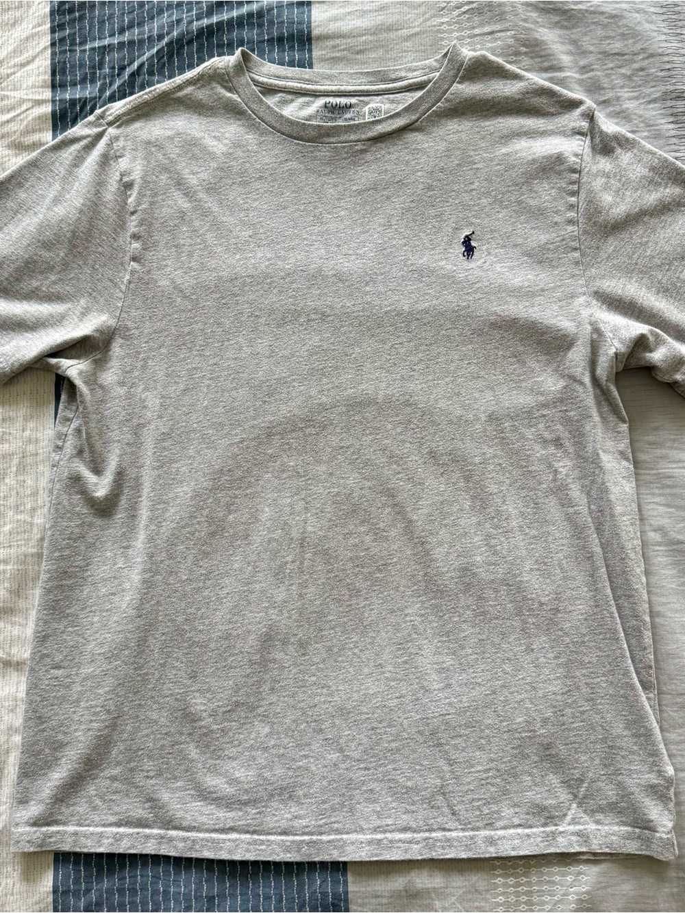 Ralph Lauren Light Gray Long Sleeve Crewneck Shirt with Navy Pony